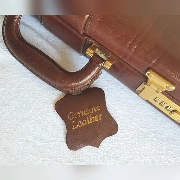 Vintage Genuine Leather Briefcase Attache Document Case - Picture 10 of 16
